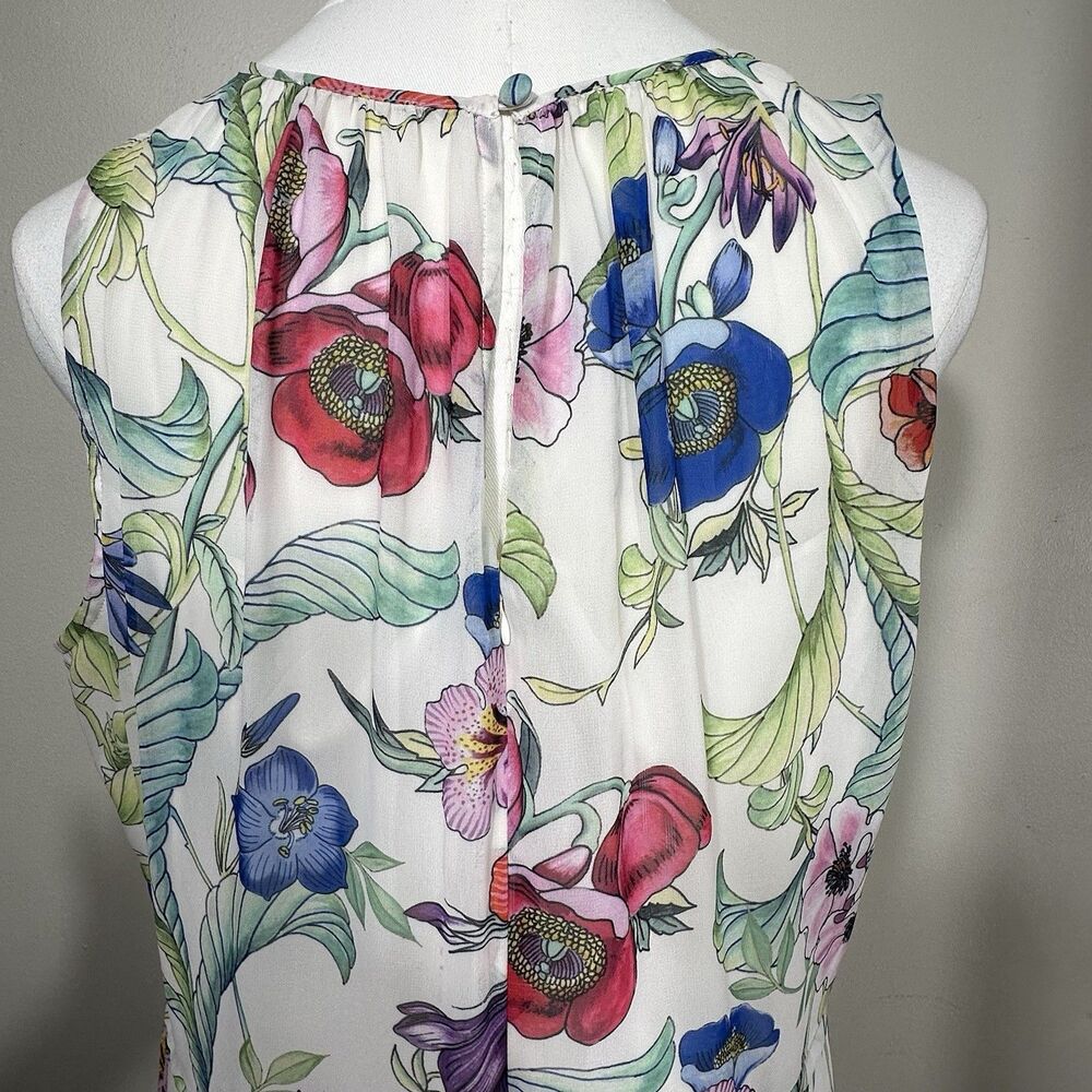 Floral Sleeveless Midi Dress Womens M White Pink Blue Botanical Layered Bodice - Picture 6 of 6